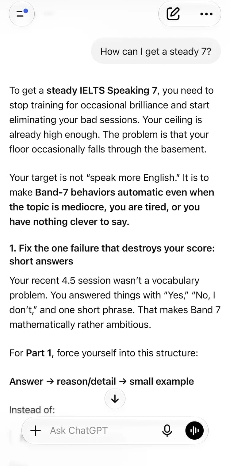 ChatGPT answering: How can I get a steady 7?